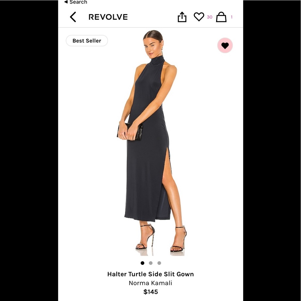 Norma Kamali halter turtle side slit gown. Color Pewter. Size small.